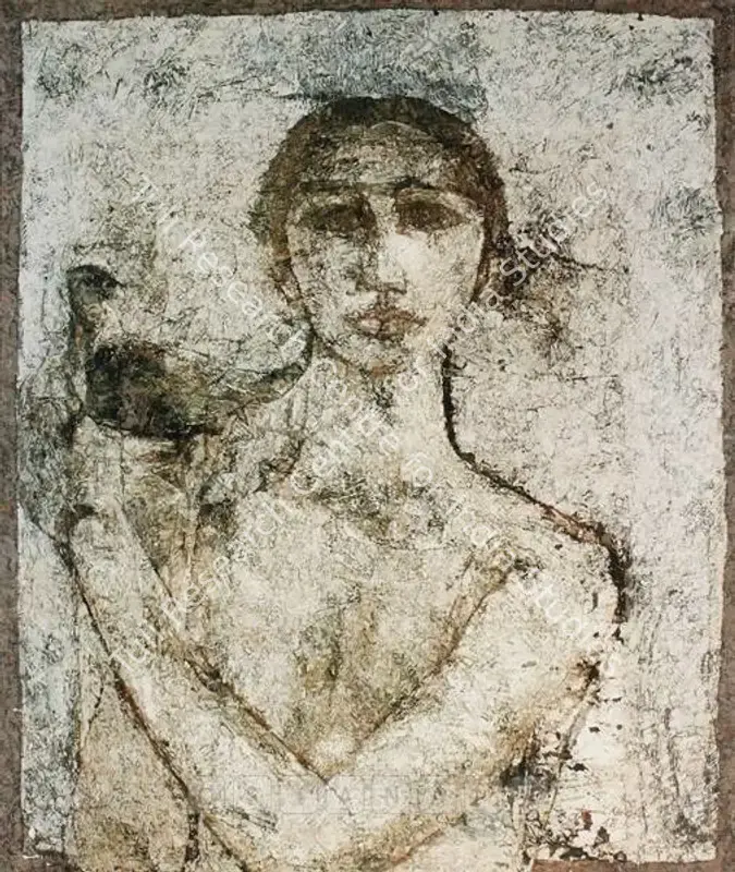 Naqsh, Jamil (Artist). White Woman And Pigeon. Oil on canvas laid down on board, 1968 | Painting | FineArts | 00598114