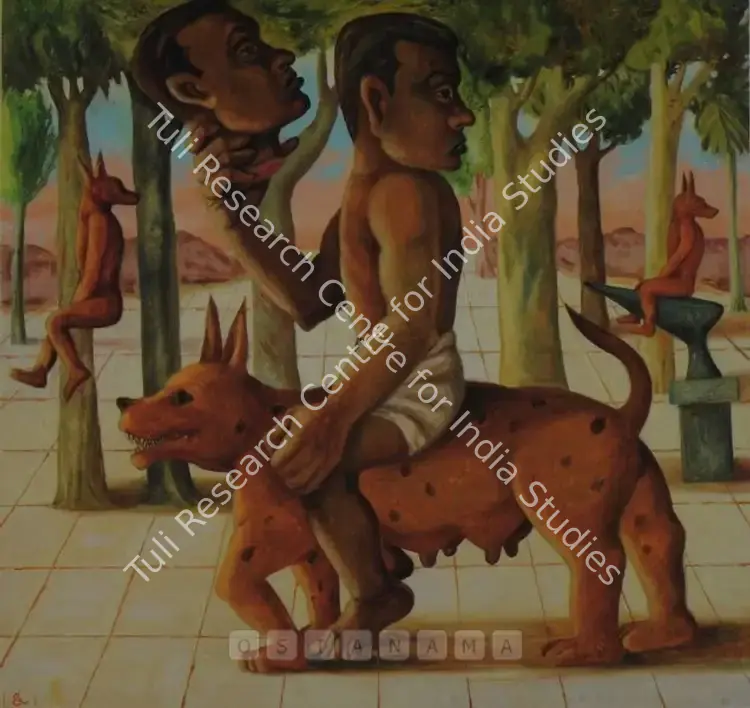 Gopikrishna (Artist). Man Riding Bitch In Dream Ground. Oil on canvas, 2000 | Painting | FineArts | 00575124
