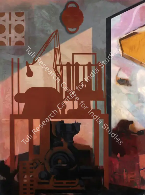 Sharma, Nataraj (Artist). Machine Shop. Mixed media on canvas, 1994-1996 | Painting | FineArts | 0023314