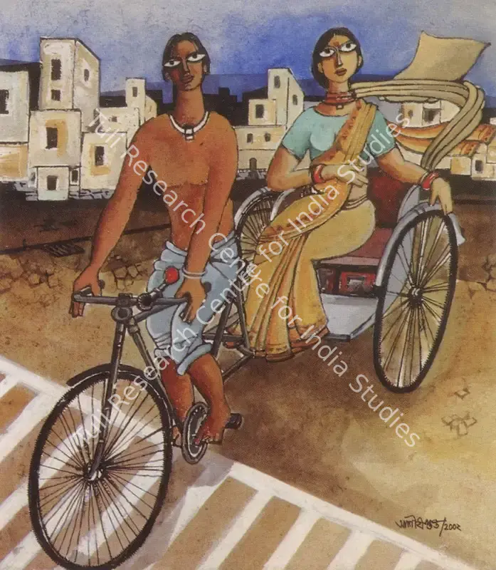 Gupta, Ashish (Artist). Rickshaw Ride. Watercolour and bodycolour on paper, 2002 | Painting | FineArts | 00599369