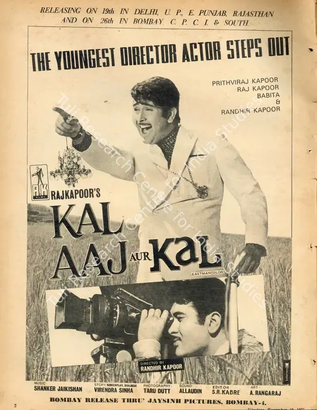 Kapoor, Raj (Producer), Kal Aaj Aur Kal, 1971 | Advertisement