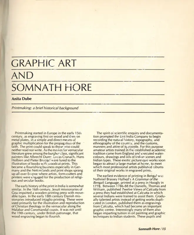 Dube, Anita (Essayist). Graphic Art and Somnath Hore. In <i>Art Heritage 3 - Season 1983-84.</i> Season 7, pp. 15-19. New Delhi: Art Heritage, 1984 | Essay | FineArts | 00851679