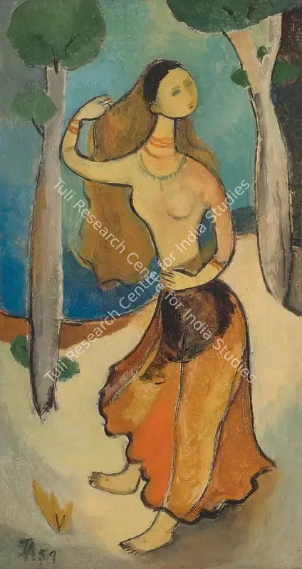 Appasamy, Jaya (Artist). Woman with Flower. Oil on canvas, 1959 | Painting | FineArts | 00362290