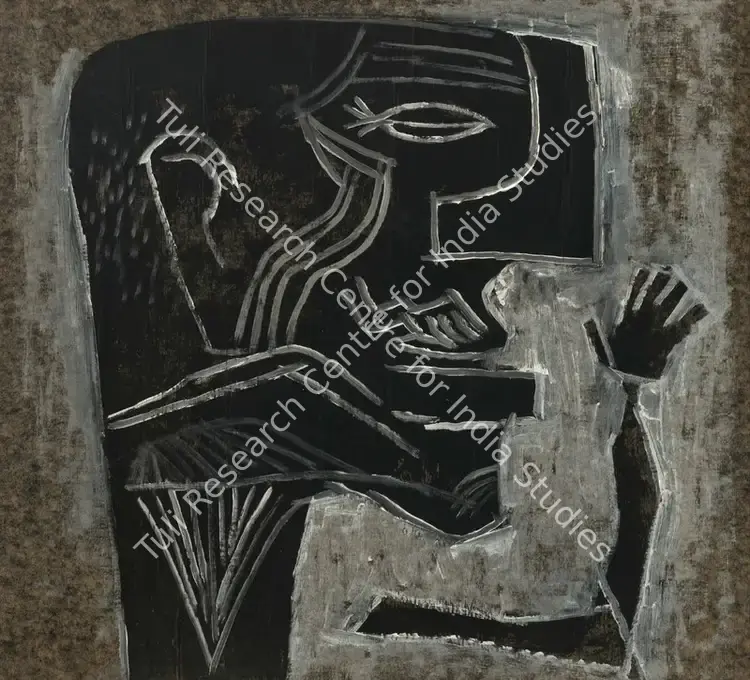 Kulkarni, K.S. (Artist). Untitled (Face). Mixed media on paper, circa mid 1960s | Painting | EconomicsArt | 00872799