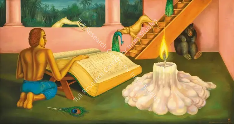 Gopikrishna (Artist). Man In Deep Study Losing Peacocks One By One. Oil on canvas, 2005 | Painting | FineArts | 00575222