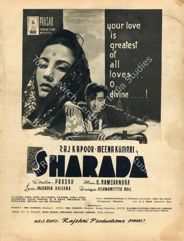 Prasad, L.V. (Producer), Sharda, 1957 | Advertisement, Filmfare, 25 October 1957 | CinemaEducation | 00791237