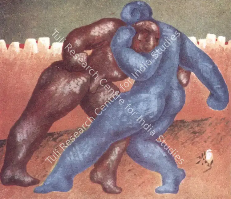 Pal, Pran (Artist). The Wrestlers. n.d. | Marg, December 2022 - March 2023 | Painting | FineArts | 00675347