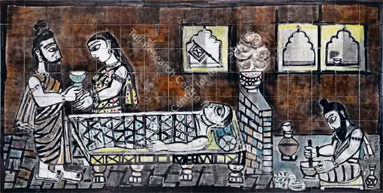 Narayan, Badri (Artist). Untitled. Mixed media on natural ceramic tile, 1961 | Painting | FineArts | 00645727