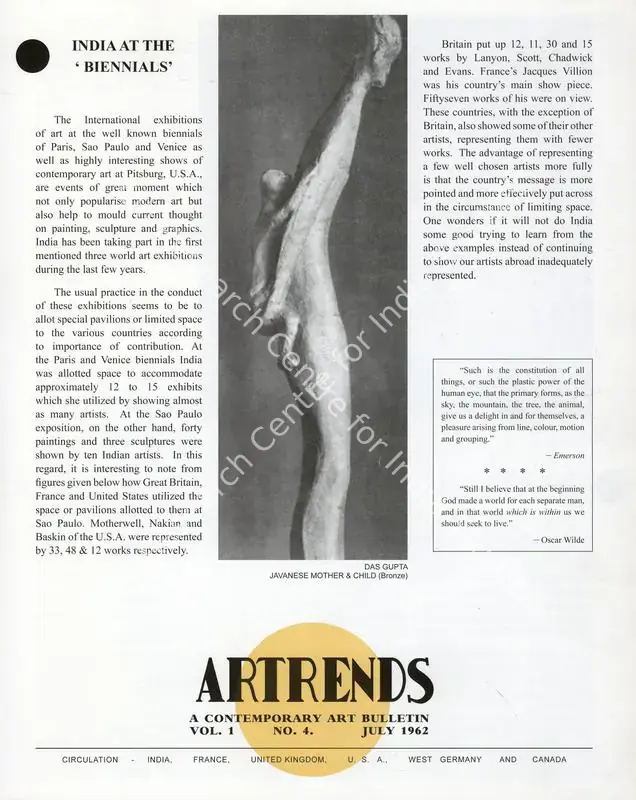 Janakiram, P.V. (Editor). Artrends - A Contemporary Art Bulletin. 1(4). Madras: Progressive Painters, July 1962 | Bulletin | FineArts | 00842084