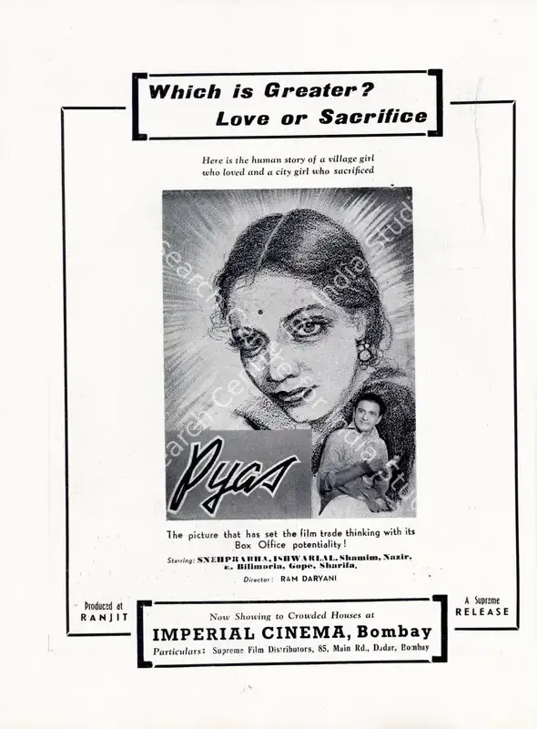 Daryani, Ram (Director), Pyaas, 1941 | Advertisement, Filmindia, March 1942 | CinemaEducation | 00858444