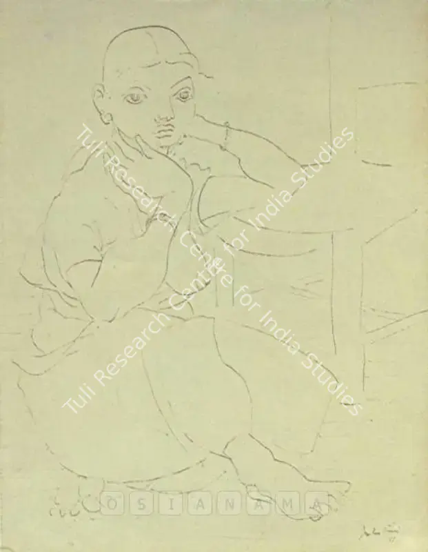 Daraniyagala, Justin P. (Artist). Lady Seated By Chair. Pen and ink on french paper, 1937 | Drawing  | 00877727