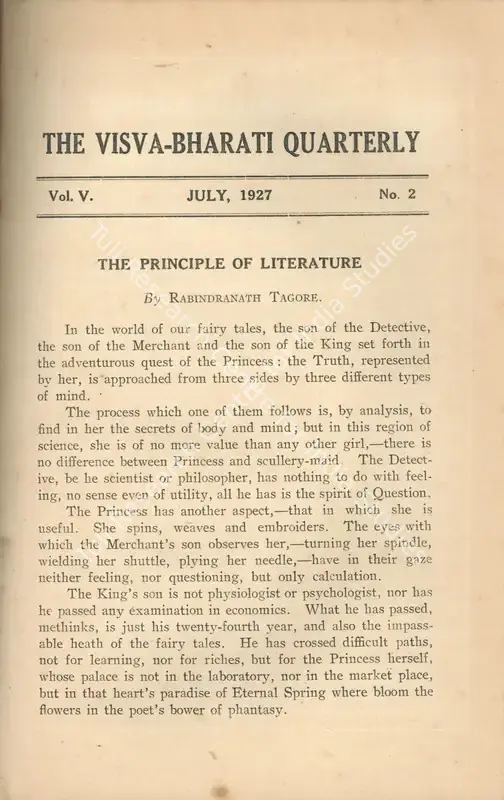 Tagore, Rabindranath (Editor). Visva-Bharati Quarterly. 5(2). Calcutta: Jagadananda Ray, July 1927 | Journal | FineArts | 00502427