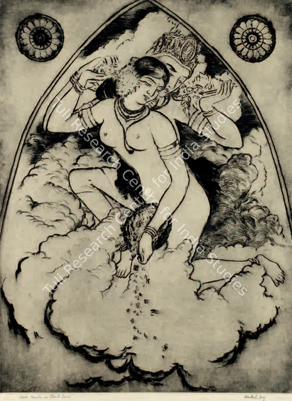 Dey, Mukul (Artist). Siva Parvati In Cloud-Land. Dry point etching on paper, 1939 | Graphic Art | FineArts | 00645540