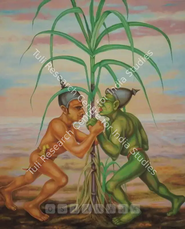 Gopikrishna (Artist). Men Fighting For Sugarcane, Botanic Sights 2. Oil on canvas, 2006 | Painting | FineArts | 00575064