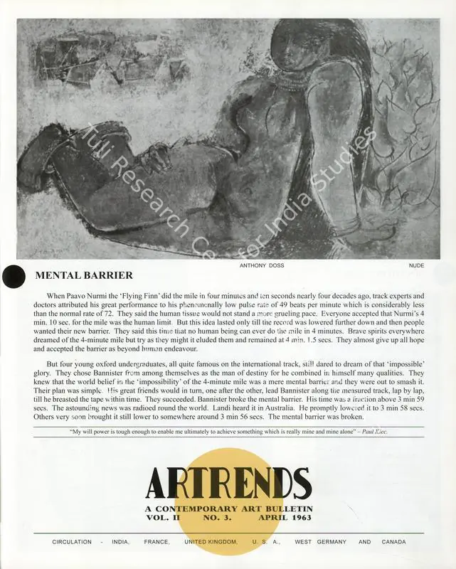 Janakiram, P.V. (Editor). Artrends - A Contemporary Art Bulletin. 2(3). Madras: Progressive Painters, April 1963 | Bulletin | FineArts | 00842087