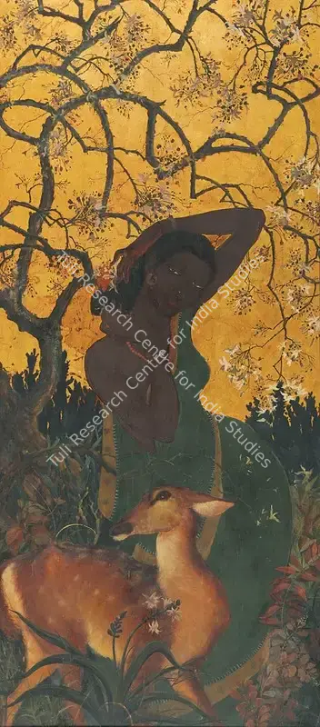 Roy, Khagen (Artist). Untitled (Lady and the Deer). Oil and gold on board, 1940s | Painting | FineArts | 00643078