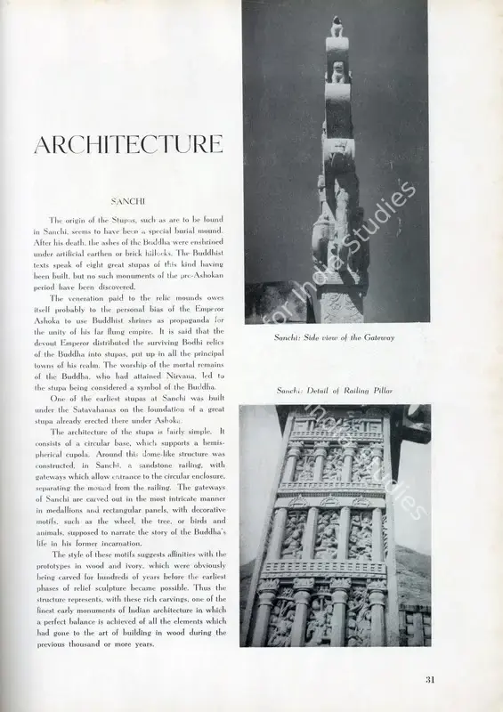 Anonymous (Essayist). Architecture. In <i>Marg - In Praise of Early Buddhist Art.</i> 9(1), pp. 29-43. Bombay: Marg, December 1955 | Essay | ArcHeritage | 00668840
