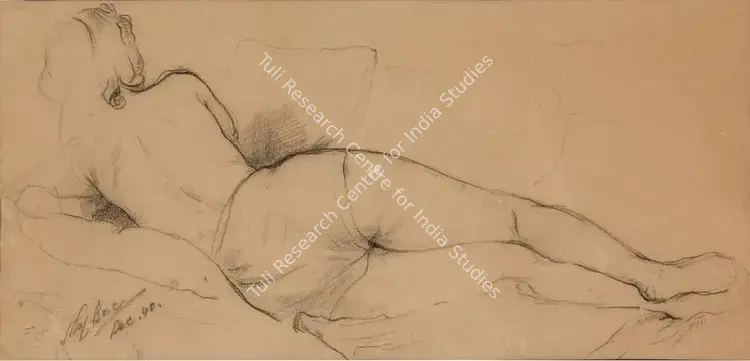Bose, Atul (Artist). Untitled (Reclining Figure). Pencil on paper, 1940 | Painting | FineArts | 00353623
