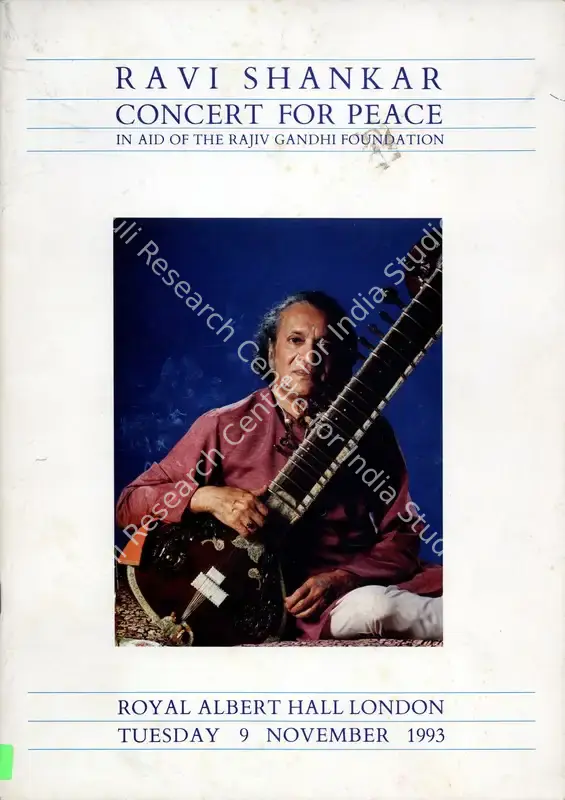 Asia, T.V. (Presenter). Ravi Shankar - Concert for Peace: In Aid of the Rajiv Gandhi Foundation. Middlesex: Rajiv Gandhi Foundation, 1993 | Edited Book | SocialDuty | 00770796