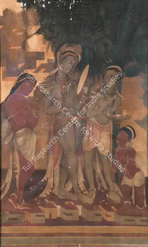 Anonymous (Artist). After Ajanta: Scene From Cave XVII. Tempera and wash on paper pasted on board, c.1926 | Painting  | 00879846