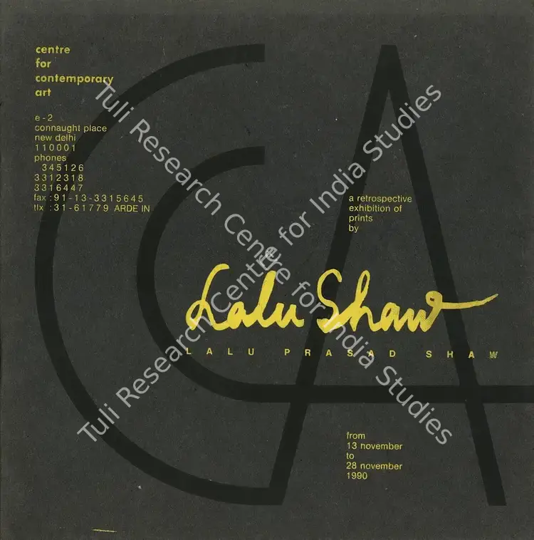 Shaw, Lalu Prasad (Artist). A Retrospective exhibition of Prints by Lalu Prasad Shaw. New Delhi: Centre for Contemporary Art, 1990 | Solo Exhibition Catalogue  | 00876293