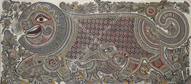 Satya Narayan Lal Karn & Moti Karn (Artist). Family of Lions. Charcoal and vegetable pigments on paper, 2007 | Drawing | FineArts | 00646828
