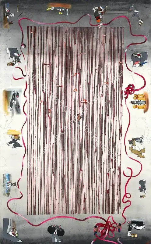 Upadhyay, Hema (Artist). Bleeding Hearts. Gouache, acrylic, dry pastels and photographs on paper, 2005 | Painting | FineArts | 00357804