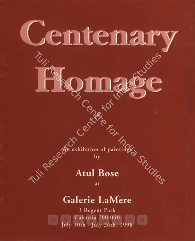 Bose, Atul (Artist). Centenary Homage - An Exhibition of Paintings by Atul Bose. Calcutta: Sri Aurobindo Institute Of Culture, 1998 | Solo Exhibition Invitation | FineArts | 00858929