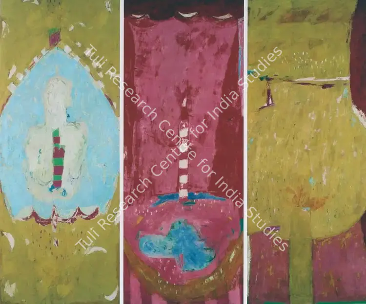 Singh, Anjum (Artist). Ice Blue : Mirror - Yellow Flame. Oil on canvas, 1999 | Painting  | 00880964