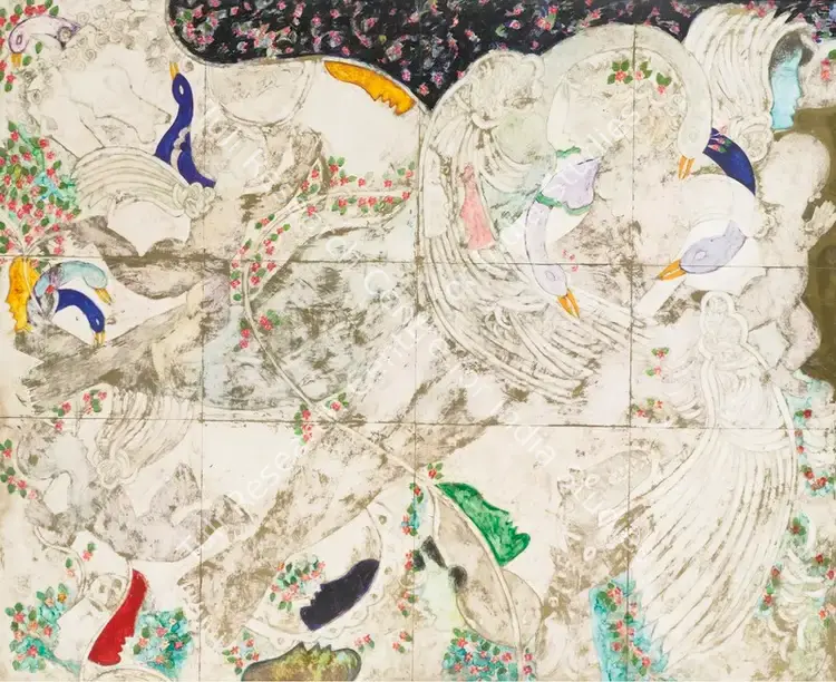Khemraj, P. (Artist). Untitled. Acrylic and gold paint on board, 1996 | Painting | FineArts | 00646158