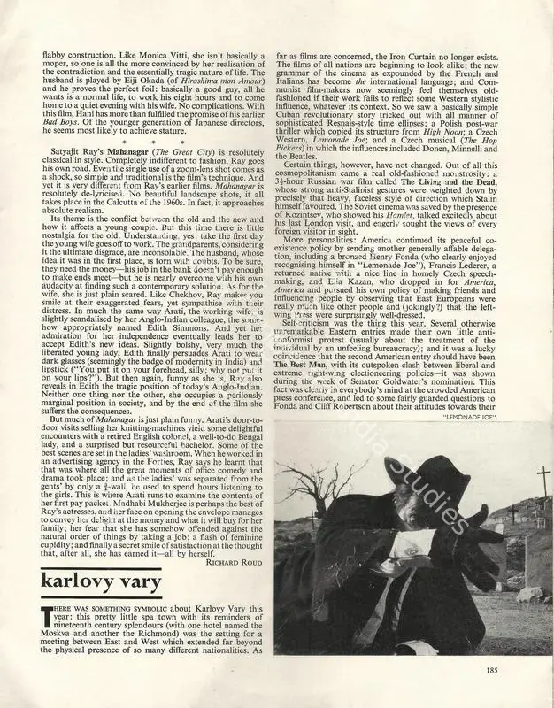 Roud, Richard (Essayist). Festivals 64 - Berlin. 33(4), pp. 184-185. London: Sight & Sound, Autumn 1964 | Essay | CinemaEducation | 00731624