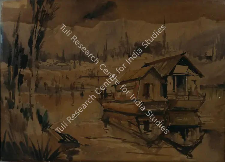 Dhond, P.A. (Artist). Kashmir Houseboat. Watercolour on paper, early 1960s | Painting | FineArts | 00561558