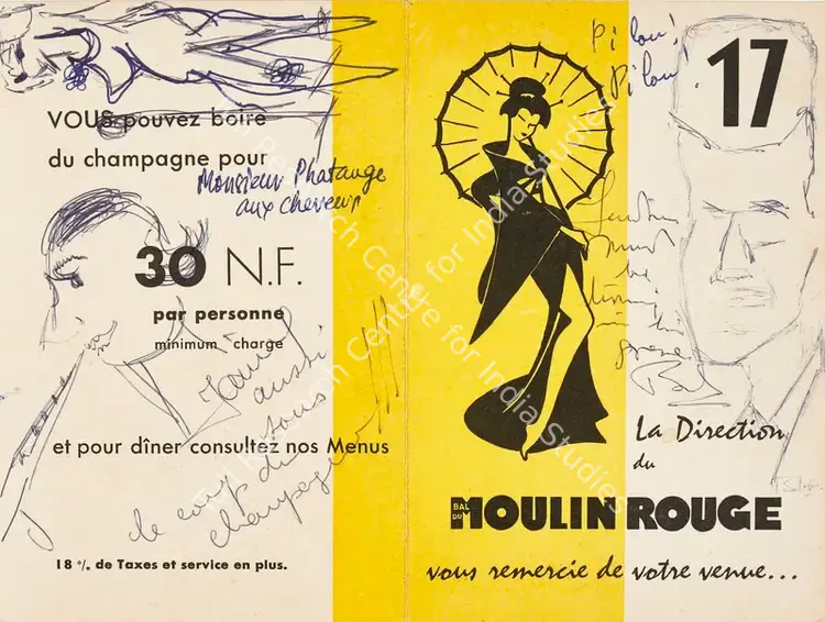 Raza, S.H. (Artist). Untitled (Champagne at Moulin Rouge). Ink on printed paper, 1960 | Print | EconomicsArt | 00869819