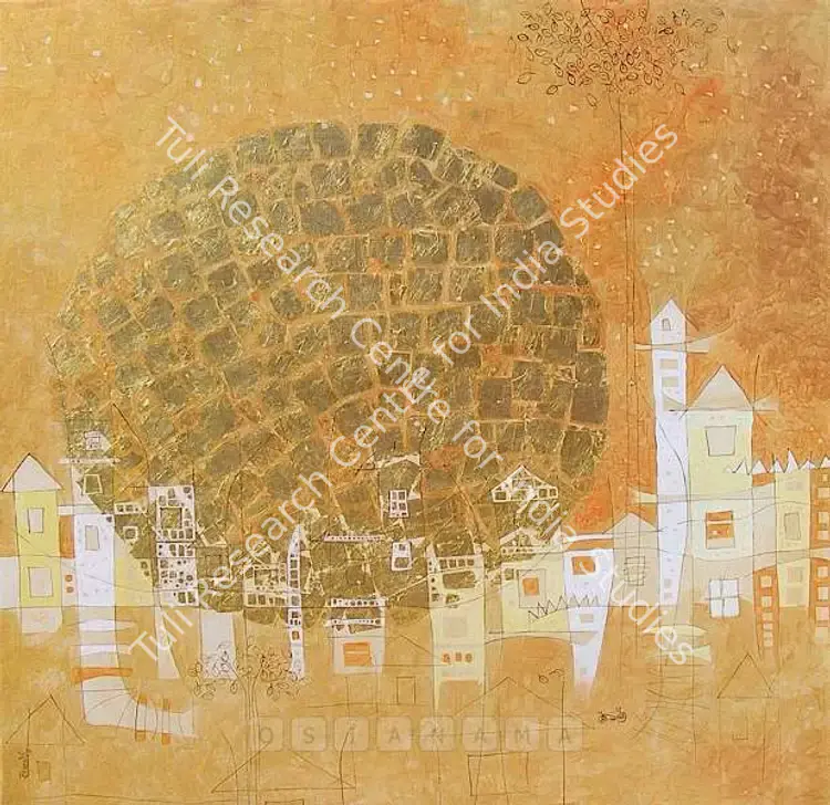 Sonawane, Bhawna (Artist). Setting Sun. Acrylic and Gold on canvas, 2008 | Painting | FineArts | 00575417