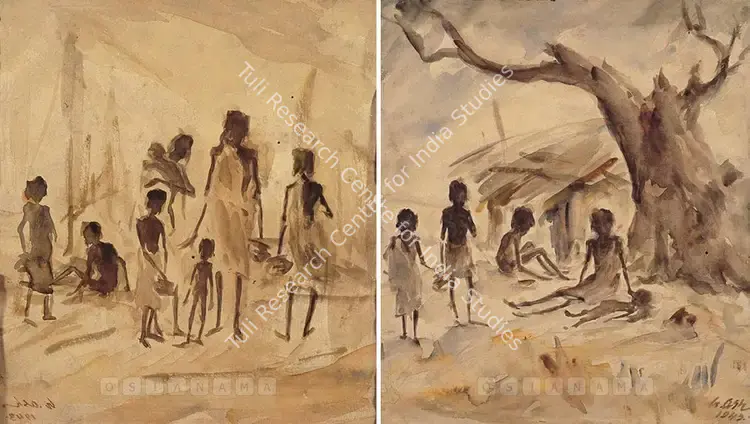 Ash, Gobardhan (Artist). Bengal Famine. Watercolour on paper, 1943 | Painting | FineArts | 00375372