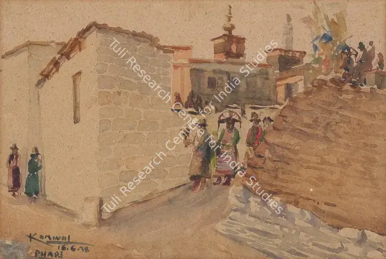 Krishna, Kanwal (Artist). A Religious procession in Pagri (Phari), Tibet. Watercolour with traces of pencil, 1938 | Painting | EconomicsArt | 00870437