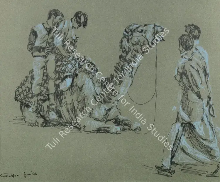 Gulgee, Ismail (Artist). Untitled (Two Boys on a Camel). Pastel on paper, 1968 | Drawing | FineArts | 00641932