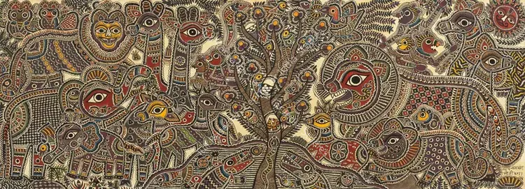 Karn, Moti (Artist). Untitled (We are family). Natural pigments on handmade paper, 2017 | Painting | FineArts | 00604181