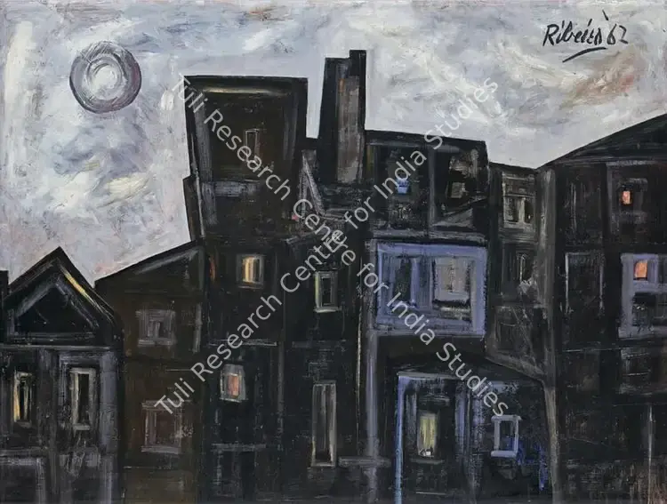 Ribeiro, Lance (Artist). Colossi Against a Bright Sky. Oil on board, 1962 | Painting | FineArts | 00354784