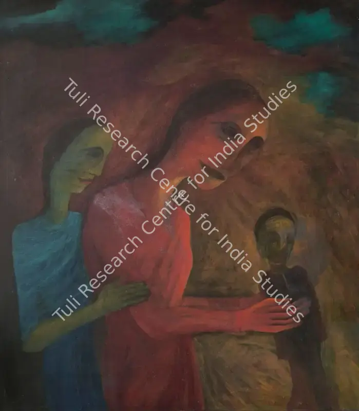 Lajmi, Lalitha (Artist). Red Woman with Puppet. Oil on canvas, 1996 | Painting | EconomicsArt | 00871711