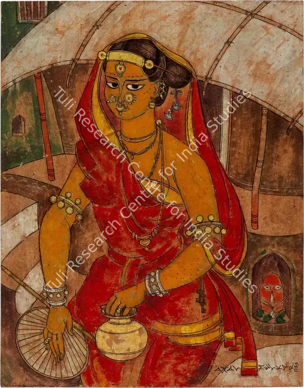 Almelkar, A.A. (Artist). Untitled (Bride). Mixed media on paper board laid on card, 1956 | Painting | FineArts | 00416554