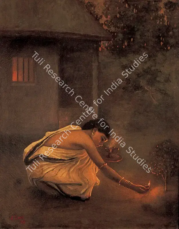 Seal, Jogesh Chandra (Artist). Lighting the Diya. Oil on canvas, 1919 | Painting | FineArts | 00599731