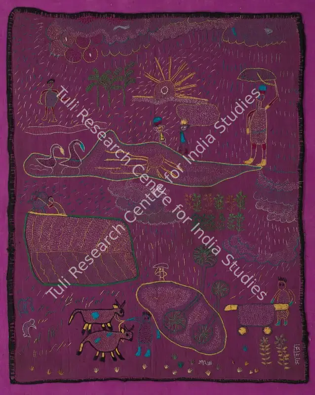 Mukherjee, Meera (Artist). Untitled. Kantha embroidery on cloth laid on board, circa 1980s | Tapestry | EconomicsArt | 00872648