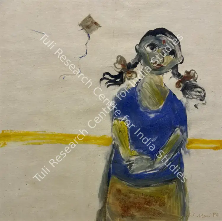 Mani, J. M. S. (Artist). Untitled (Girl and Kite). Oil on paper, 1989 | Painting | EconomicsArt | 00869228