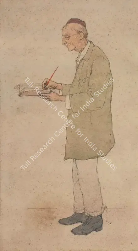 Sardesai, N.R. (Artist). Standing Gentleman. Pencil, ink and watercolour on paper, 1930 | Painting | FineArts | 00333423