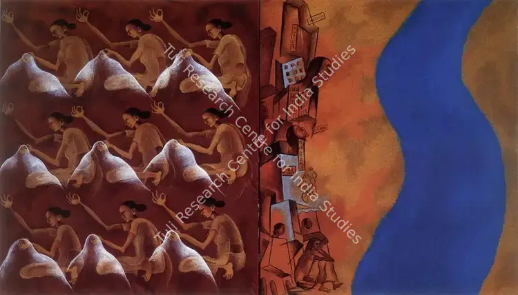 Caur, Arpana (Artist). Threatened City. Oil on canvas, 1970's | Marg, 1996 | Painting | FineArts | 00675167