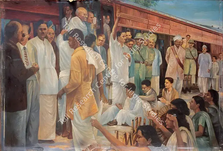 Khosa, Somnath (Artist). Gandhiji. Oil on bromide paper pasted on board, c.1962 | Painting  | 00881736