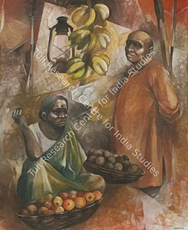 Rao, U. Bhaskar (Artist). Fruit Vendor. Oil & acrylic on canvas, n.d. | Painting | FineArts | 00419020