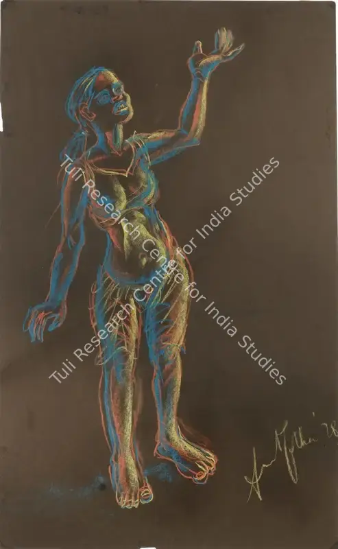 Ahmed, Anna Molka (Artist). Untitled (Woman with raised hand). Pastel on paper pasted on board, 1978 | Painting  | 00868765