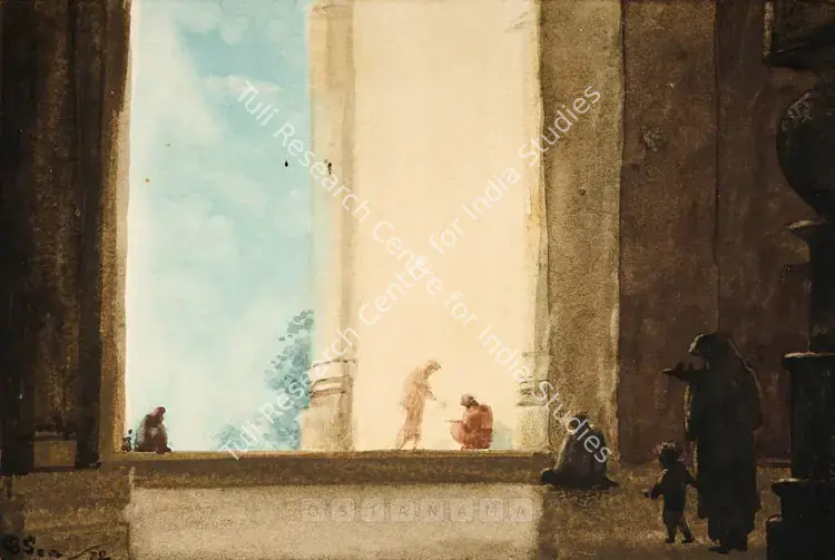 Sen, Bireshwar (Artist). The Temple Gate. Watercolour on card, 1972 | Painting | FineArts | 00576570
